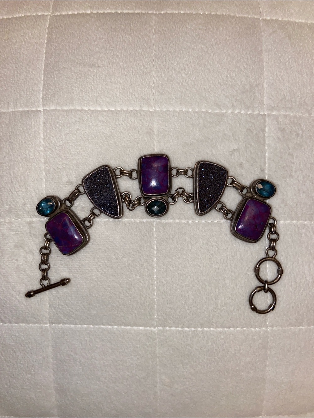 Authentic Sarda S. Silver Amethyst, Druzy & Blue Topaz Toggle Bracelet-Retired